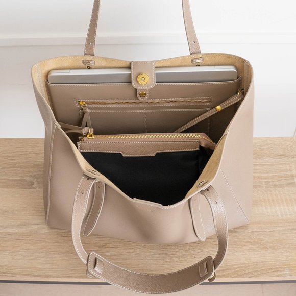 *New* Eliana Genuine Pebbled Leather Tote - Biscotti - Picture 10 of 11